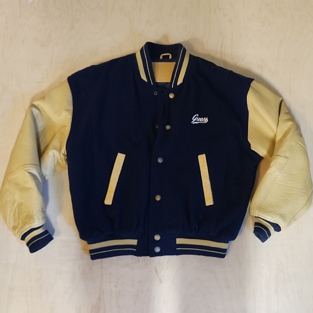 Guess Blue and Tan Bomber Jacket